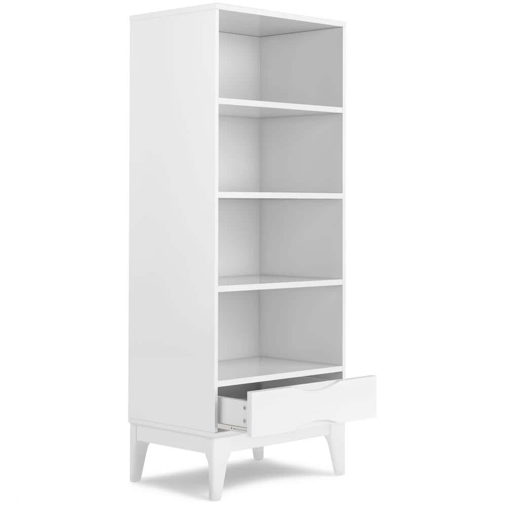 Transitional Solid Hardwood Adjustable Bookcase with Storage in White
