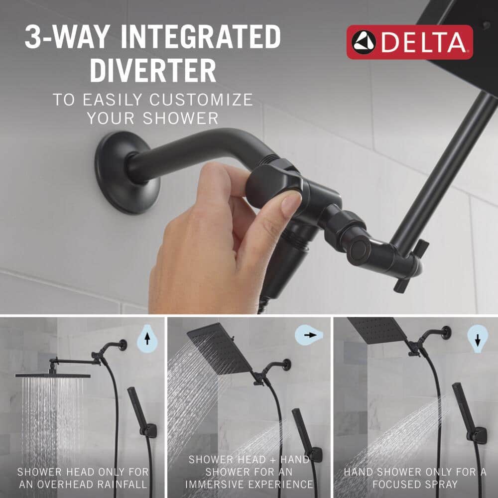 Matte Black Adjustable Square Rain Shower Head Combo