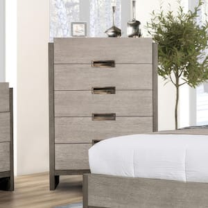 Burnett Stone Gray Modern 5-Drawer 37 in. Wide Chest of Drawers