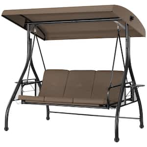 3-Person Steel Metal Outdoor Patio Swing with Canopy and Cushions in Gray