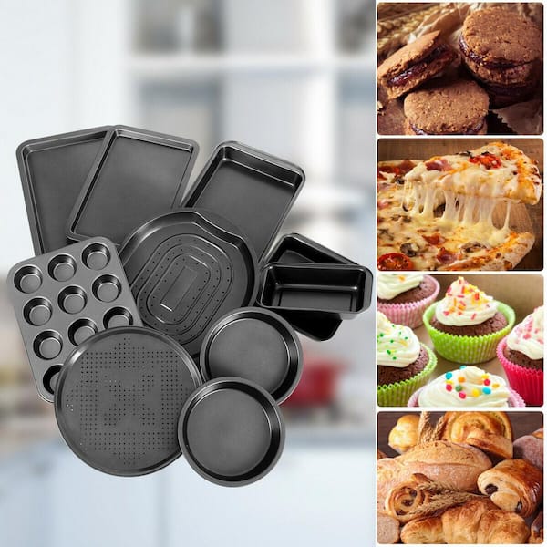 NutriChef NCBS10S Kitchen Oven Baking Pan Set - Black, 10 Pieces for sale  online