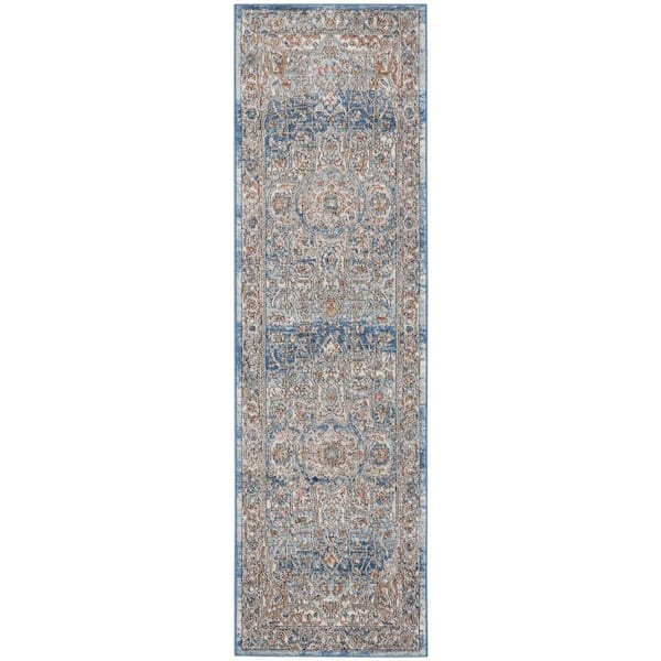 Nourison Concerto Ivory Blue 2 ft. x 8 ft. Bordered Traditional Kitchen Runner Area Rug