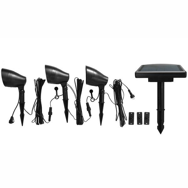 Hampton Bay 3 Light Outdoor Solar Black Led Spot Kit Outdoor Lighting