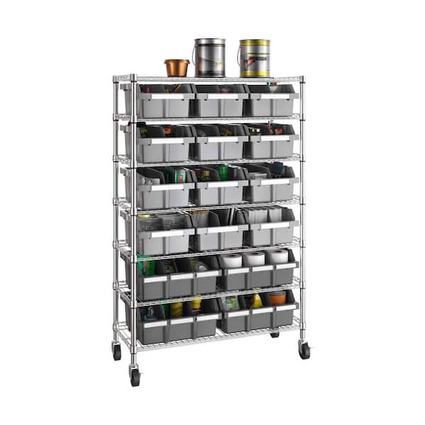 Seville Classics 7-Tier Commercial NSF Certified 16-Bin Rack Storage System in Silver/Gray (36 in. W x 56 in. H x 14.25 in. D)
