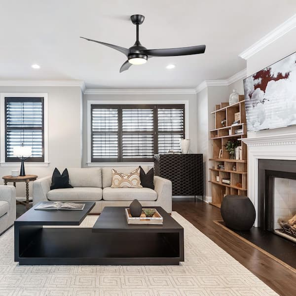 52 in. Indoor Black Downrod Mount Standard Ceiling Fan w/Dimmable LED Light Remote Included & Reversable DC Motor