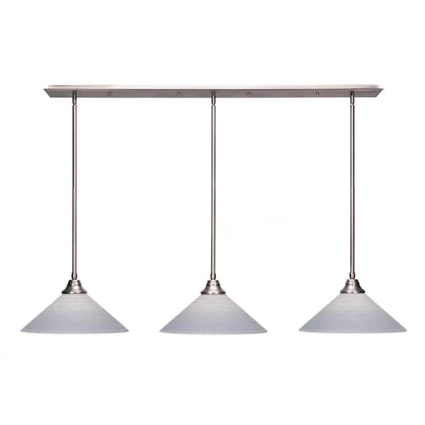 Unbranded Livingston 100-Watt 3 Light Brushed Nickel Linear Pendant Light with 16 in. Gray Matrix Glass Shades No Bulbs Included