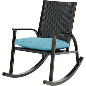 Traditions Aluminum Outdoor Rocking Chair with Blue Cushions
