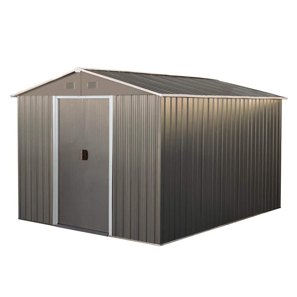 8 ft. x 10 ft. Outdoor Metal Storage Shed Grey, for Backyard Patio, Lawn an
