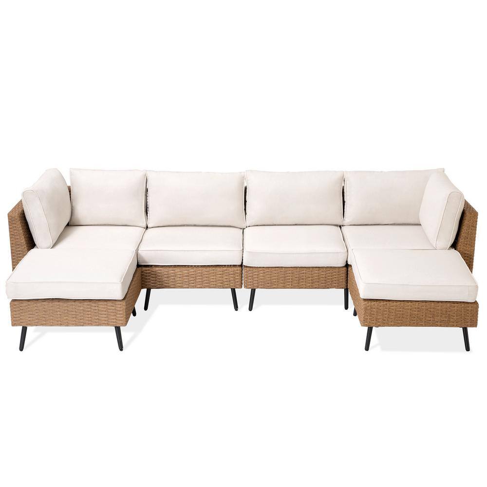 Beige 6-Piece Steel Frame Patio Furniture Set with Cushions
