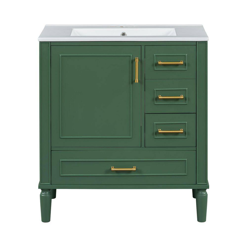 30 in. Single Sink Freestanding Vanity Green Bath Vanity with White Ceramic Sink Top price history on PriceWatchPro