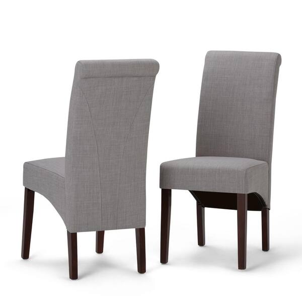 Simpli Home Avalon Transitional Deluxe Parson Dining Chair in Dove Grey Linen Look Fabric (Set of 2)