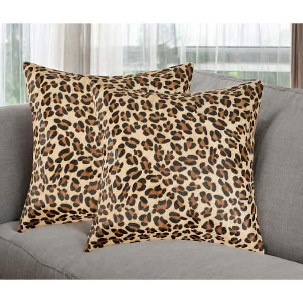 HomeRoots Brown, Black Animal Print Polyester 18 in. x 18 in. Throw Pillow (Set of 2)