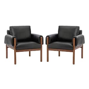 Adele Black Armchair with Solid Wood Legs (Set of 2)