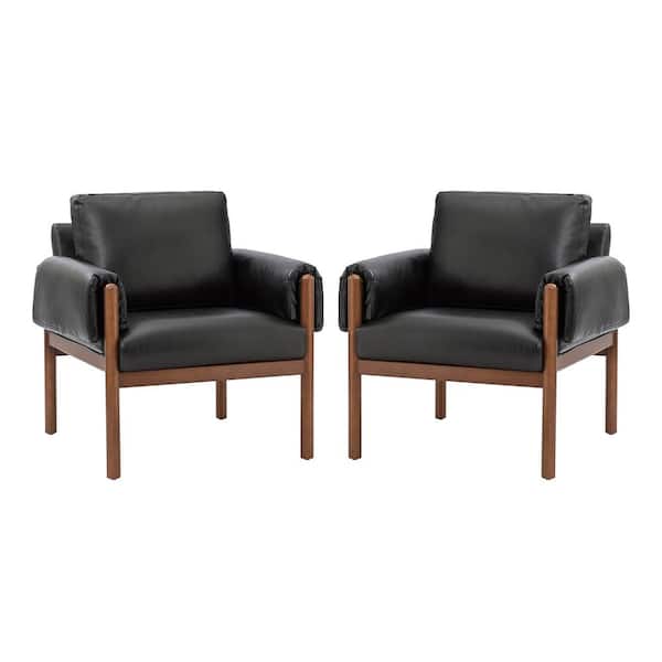 JAYDEN CREATION Adele Black Armchair with Solid Wood Legs (Set of 2)