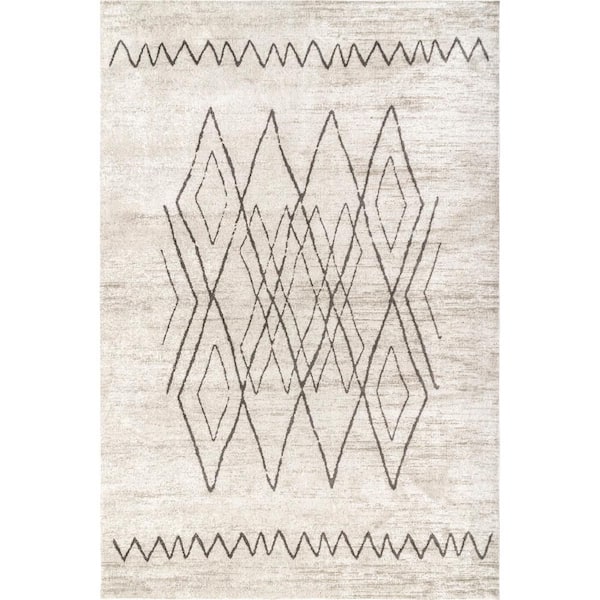 nuLOOM Miriam Machine Washable Beige 4 ft. x 6 ft. Geometric Diamond Transitional Area Rug