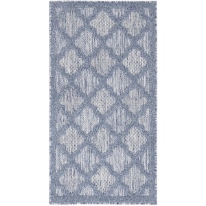 Easy Care Denim Blue 2 ft. x 4 ft. Geometric Contemporary Kitchen Runner Indoor Outdoor Area Rug