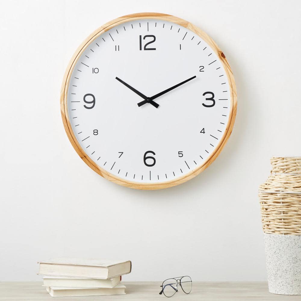Litton Lane 23 in. x 23 in. Light Brown Wood Wall Clock with White Backing  044820 - The Home Depot