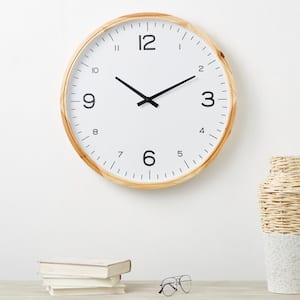 23 in. x 23 in. Light Brown Wood Wall Clock with White Backing