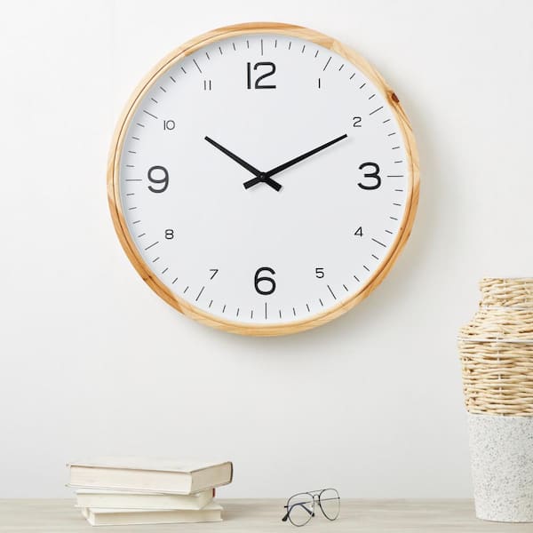 Litton Lane 23 in. x 23 in. Light Brown Wood Wall Clock with White Backing