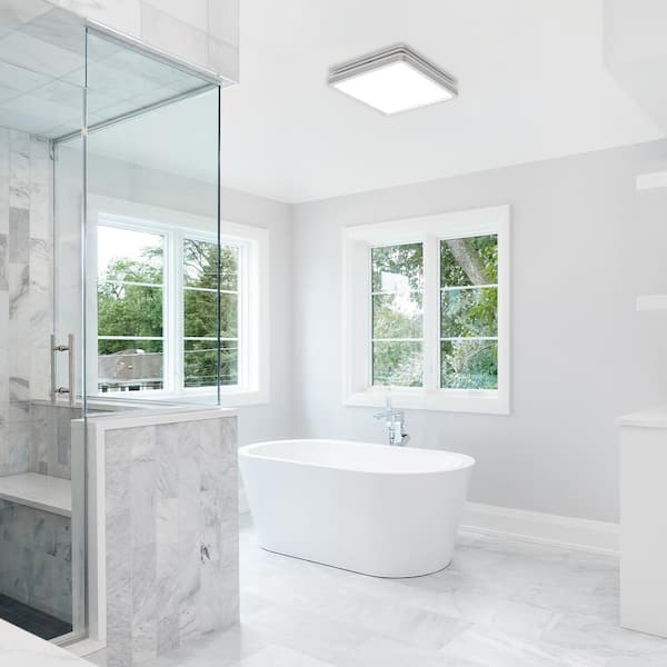 Bathroom Exhaust Fan with Light, Dimmable 3CCT LED Light with Night Light, 80 CFM, 2-Sones, Square, Silver