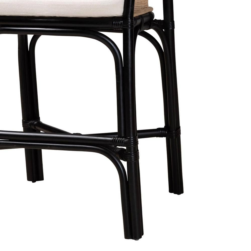 Miranda Black and Natural Rattan Counter Stool with Cushion