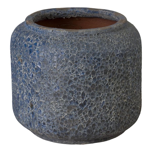 Squat 23.5 in. Reef Blue Ceramic Round Jar (23.5 in. L x 23.5 in. W x 20 in. H) High-fire treatment