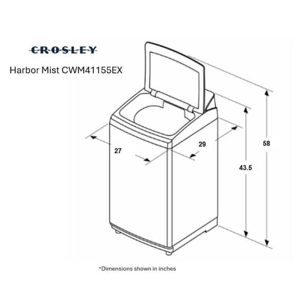 Crosley 4.1 cu. ft. Top-Load Washer with Dual Action Agitator, 8 Wash Cycles and Deep Fill Option in Harbor Mist CWM41155EX