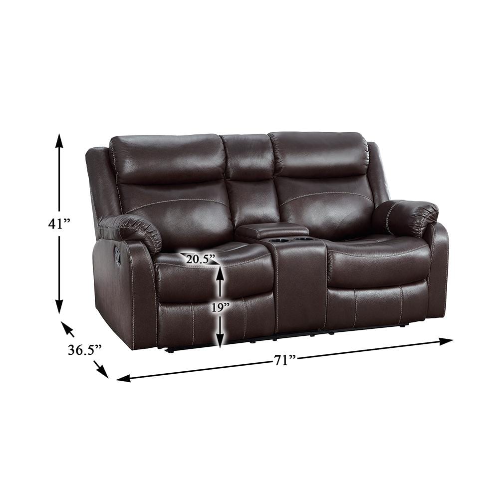 Contemporary Dark Brown Microfiber Reclining Loveseat with Cup Holder