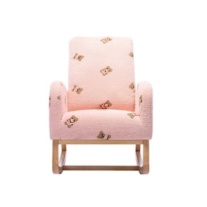 Pink Polyester Rocking Chair with High Back and Side Pocket for Kids Room