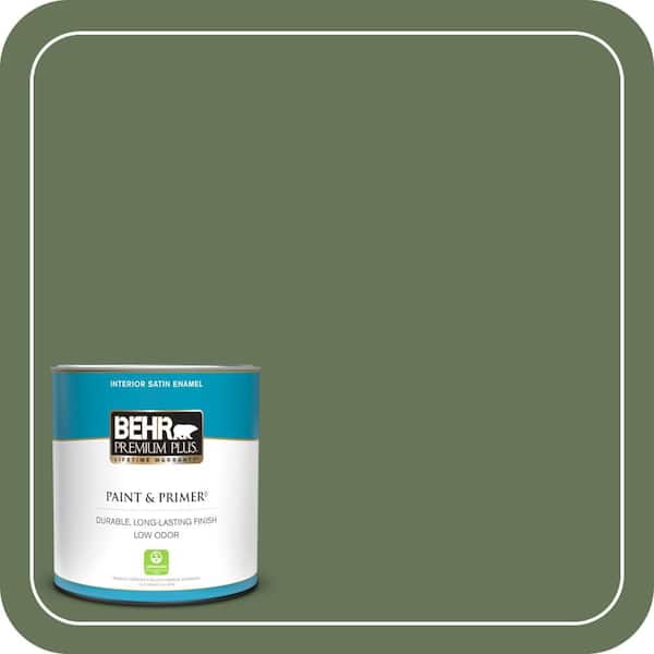 BEHR PREMIUM PLUS 1 qt. #PPU10-01 Scallion Satin Enamel Low Odor Interior Paint & Primer