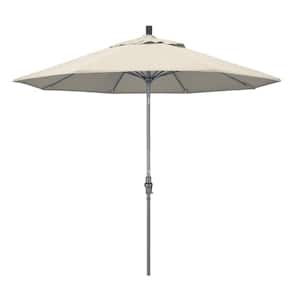 9 ft. Hammertone Grey Aluminum Market Patio Umbrella with Collar Tilt Crank Lift in Beige Olefin