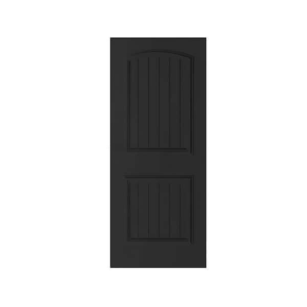 Elegant 30 in. x 80 in. 2-Panel Black Stained Composite MDF Hollow Core Camber Top Interior Door Slab for Pocket Door