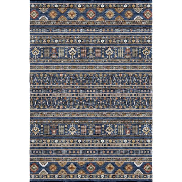 Mayfield Premium Machine Washable Abstract AMF2244 Navy 5 ft. x 7 ft. 6 in. Area Rug