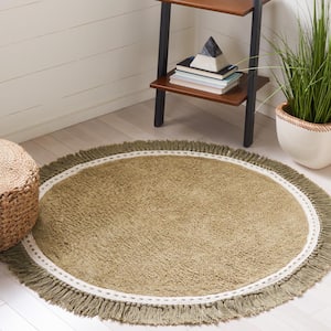 Easy Care Green/Ivory Doormat 3 ft. x 3 ft. Machine Washable Solid Color Round Area Rug