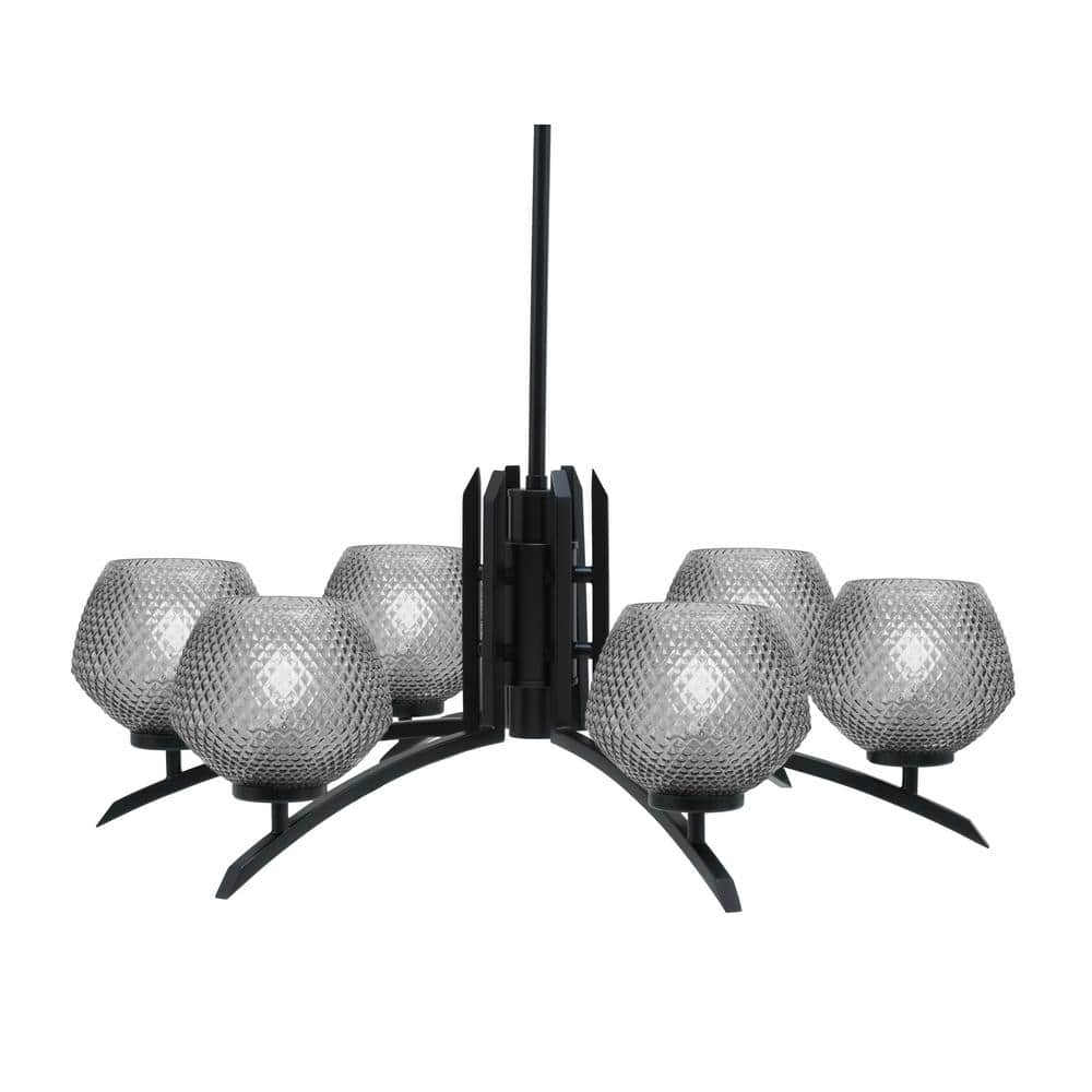 Siena 6-Light Matte Black Chandelier, Round Chandelier with Smoke Glass Sha
