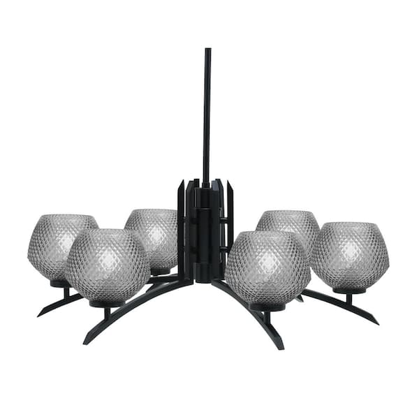 Unbranded Siena 6-Light Matte Black Chandelier, Round Chandelier with Smoke Glass Shades, No bulb Included
