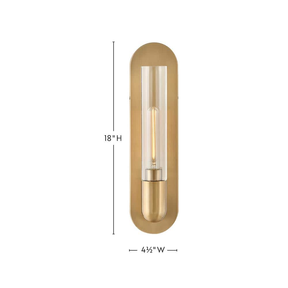 Lacquered Brass Cylinder Dimmable Wall Sconce with Clear Glass