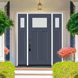 Legacy 64 in. x 80 in. 1/4 Toplite Rain Glass RHIS Primed Dark Denim Finish Fiberglass Prehung Front Door w/Dbl 12 in.SL