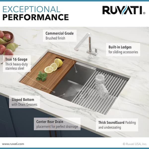 るーむ Ruvati Roma Pro 30 in. Undermount Single Bowl 16-Gauge