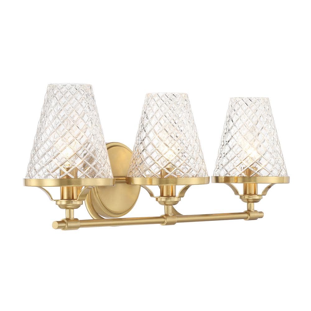 Warm Brass 3-Light Vanity with Clear Glass Shades