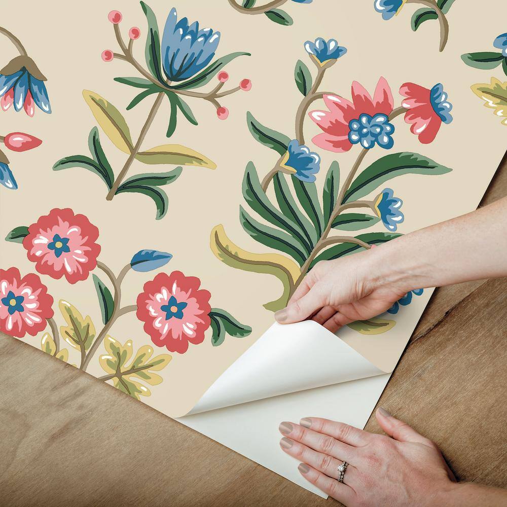 Taupe and Multi Floral Peel and Stick Wallpaper
