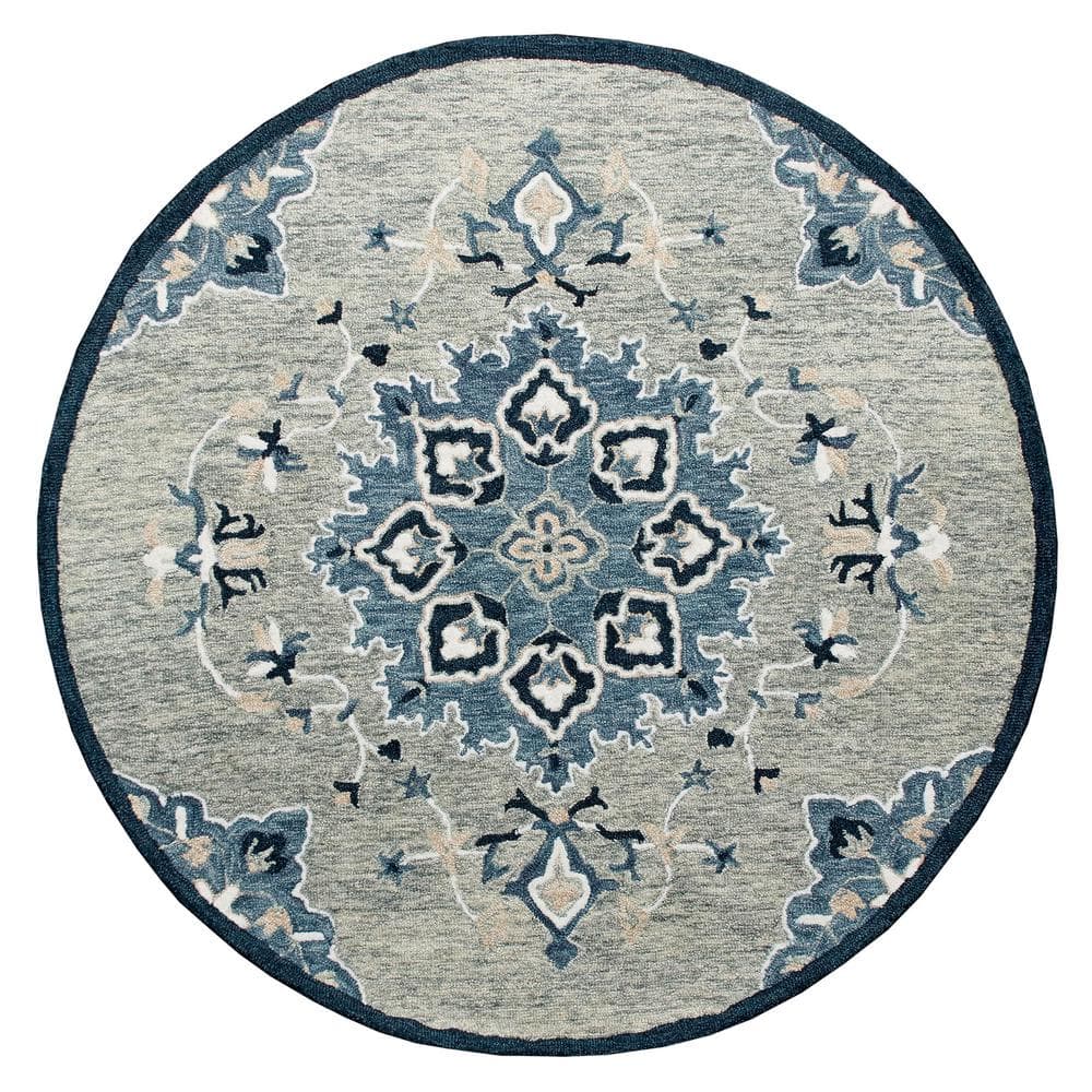 Bella Gray/Blue 4 ft. 10 in. x 4 ft. 10 in. Eclectic Hand-Tufted Medallion 