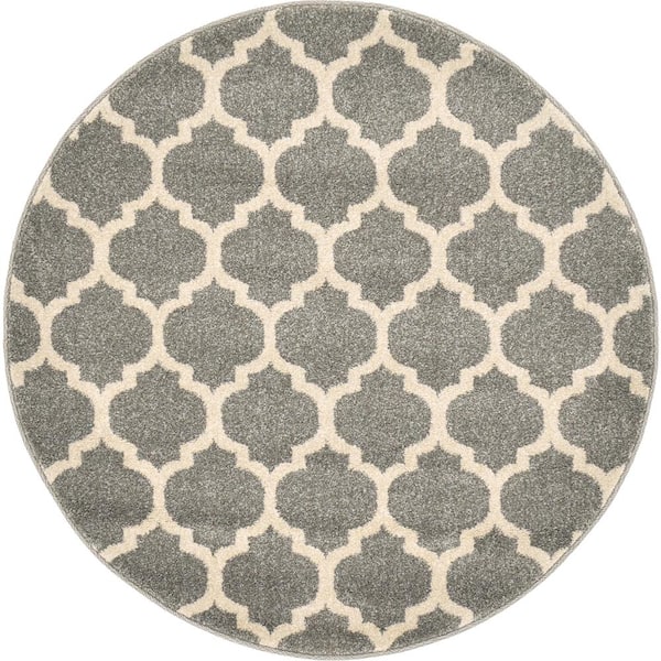 Unique Loom Trellis Philadelphia Gray/Beige 3' 3 x 3' 3 Round Rug