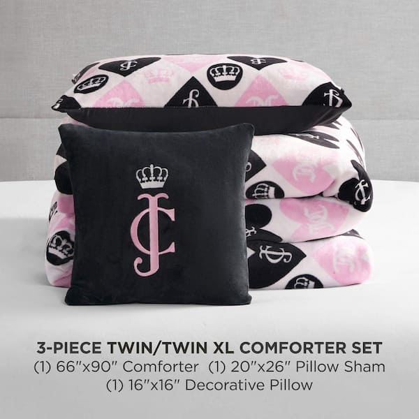 JUICY COUTURE Plush Queen Heart Logo Reversible 3-Piece Pink/Black