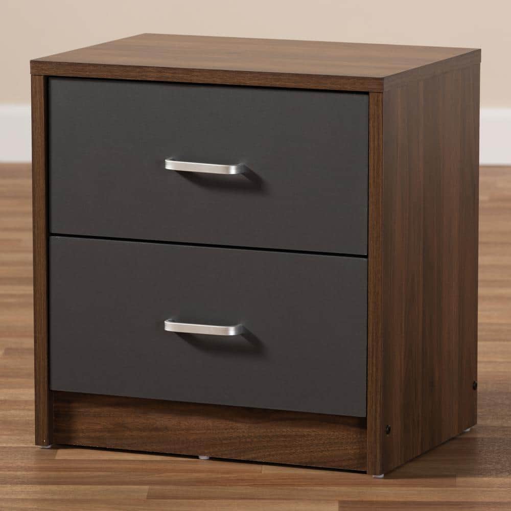 Hansel Modern 2-Drawer Nightstand in Dark Brown and Grey