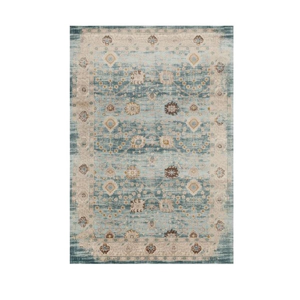 Luxe Weavers Diana Collection Vintage Light Blue 8 ft. x 10 ft. Distressed Floral Polypropylene Area Rug