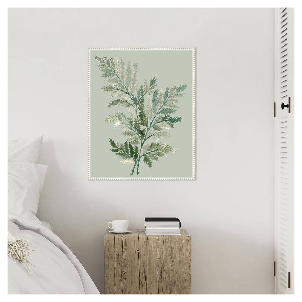 Tonal Green Ferns Beaded Framed Canvas Wall Art