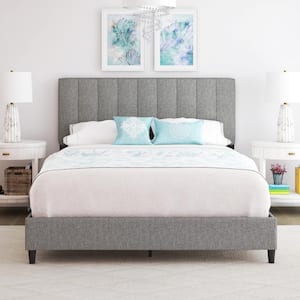 Leah Linen Panel Upholstered Platform Bed Frame, Grey, Full