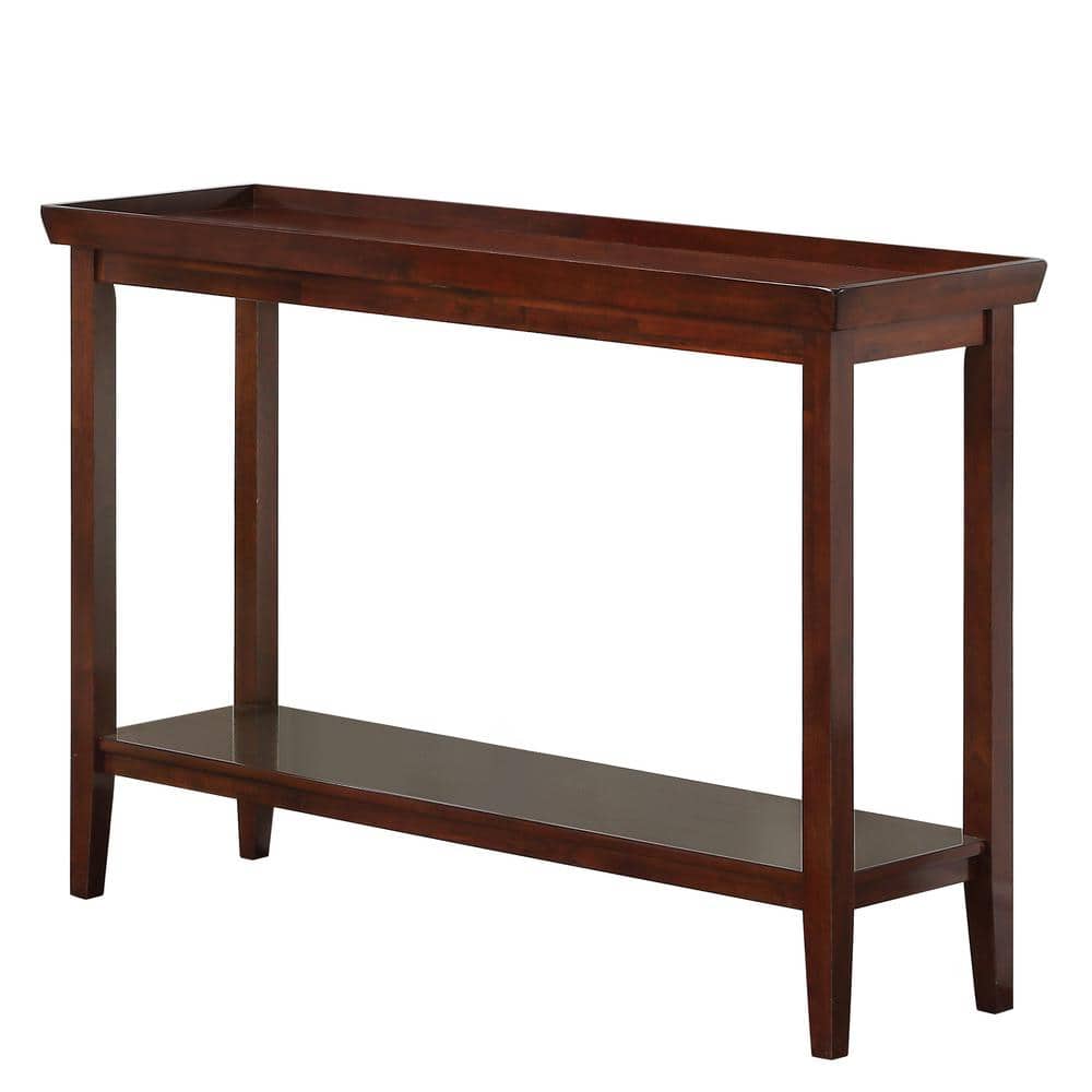 Espresso Rubberwood Console Table with Storage Shelf