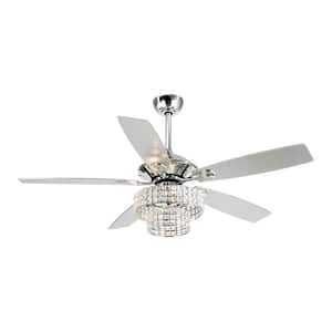 52 in. Chrome Indoor 4-Light Crystal Shade Ceiling Fan with Light Kit and Remote Control